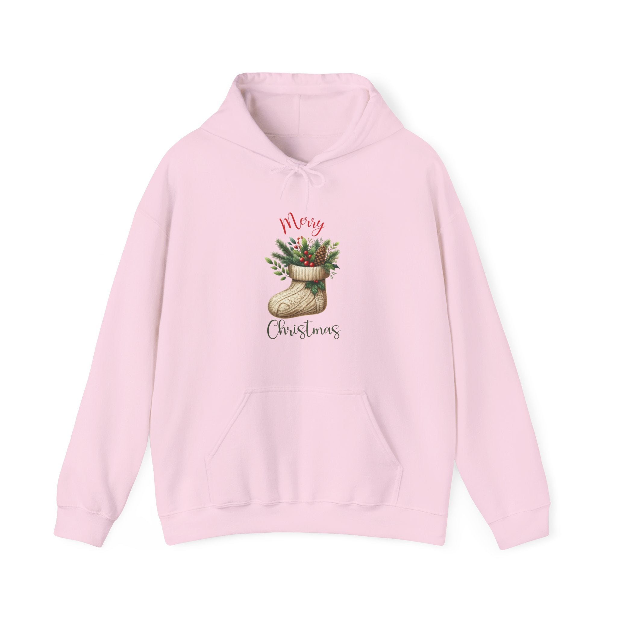 Merry Christmas Hoodie – Cozy Holiday Sweatshirt with Festive Stocking Design