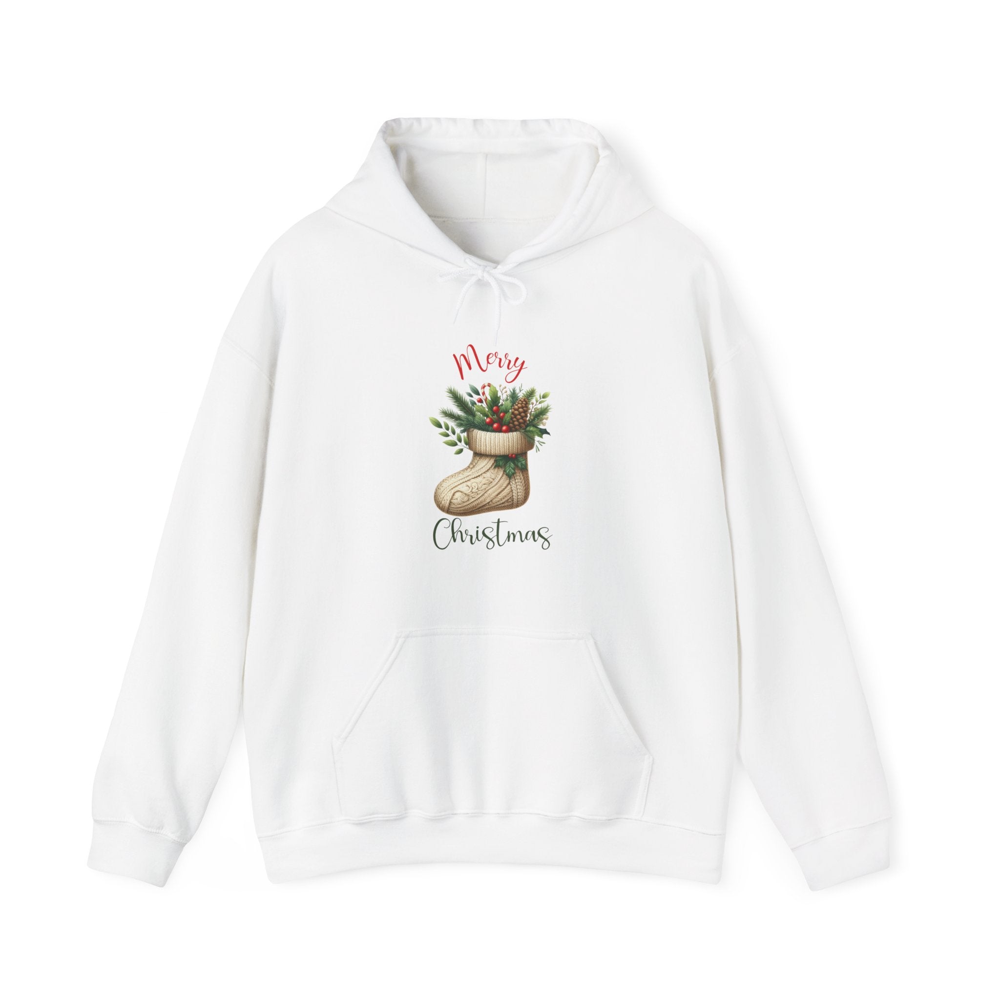 Merry Christmas Hoodie – Cozy Holiday Sweatshirt with Festive Stocking Design
