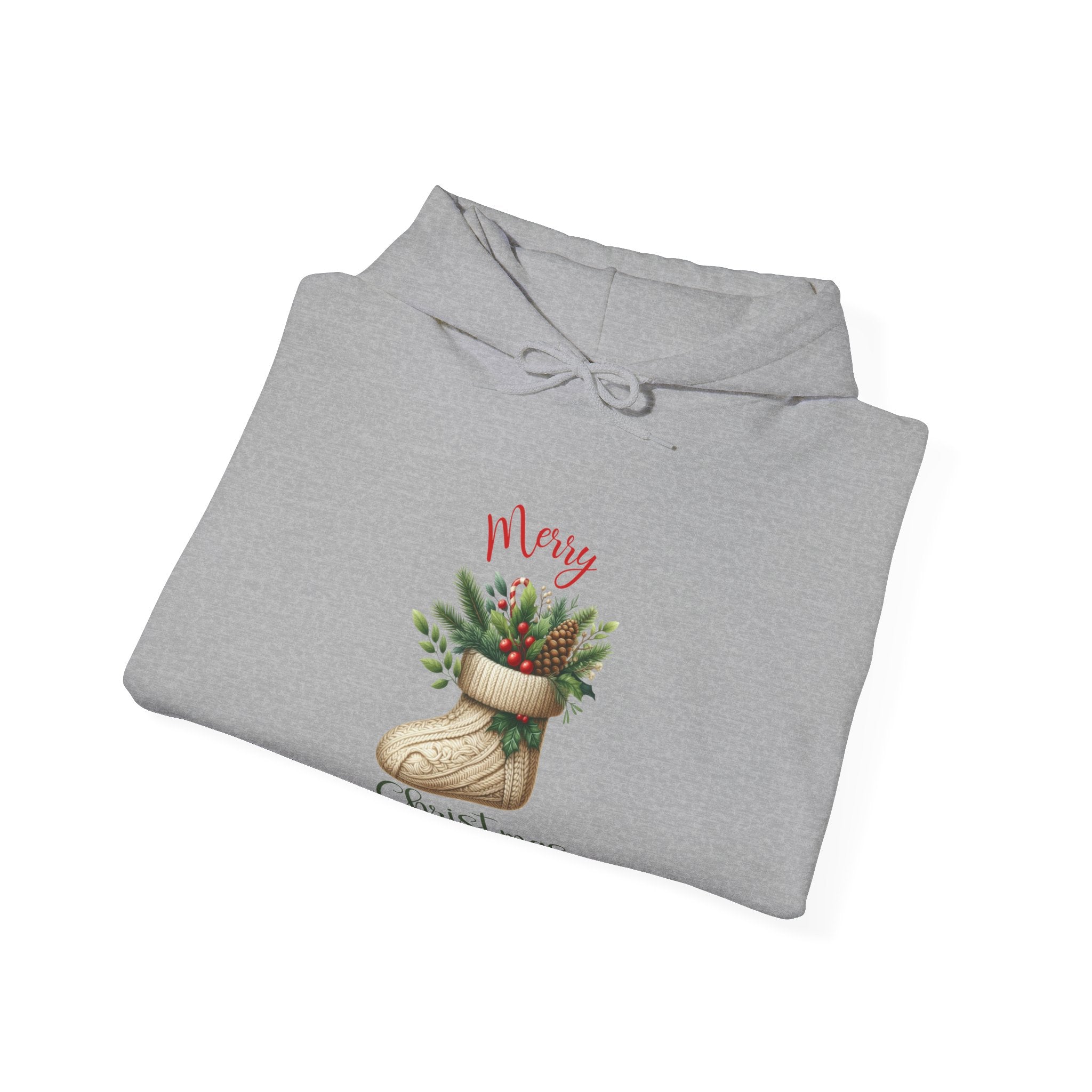Merry Christmas Hoodie – Cozy Holiday Sweatshirt with Festive Stocking Design