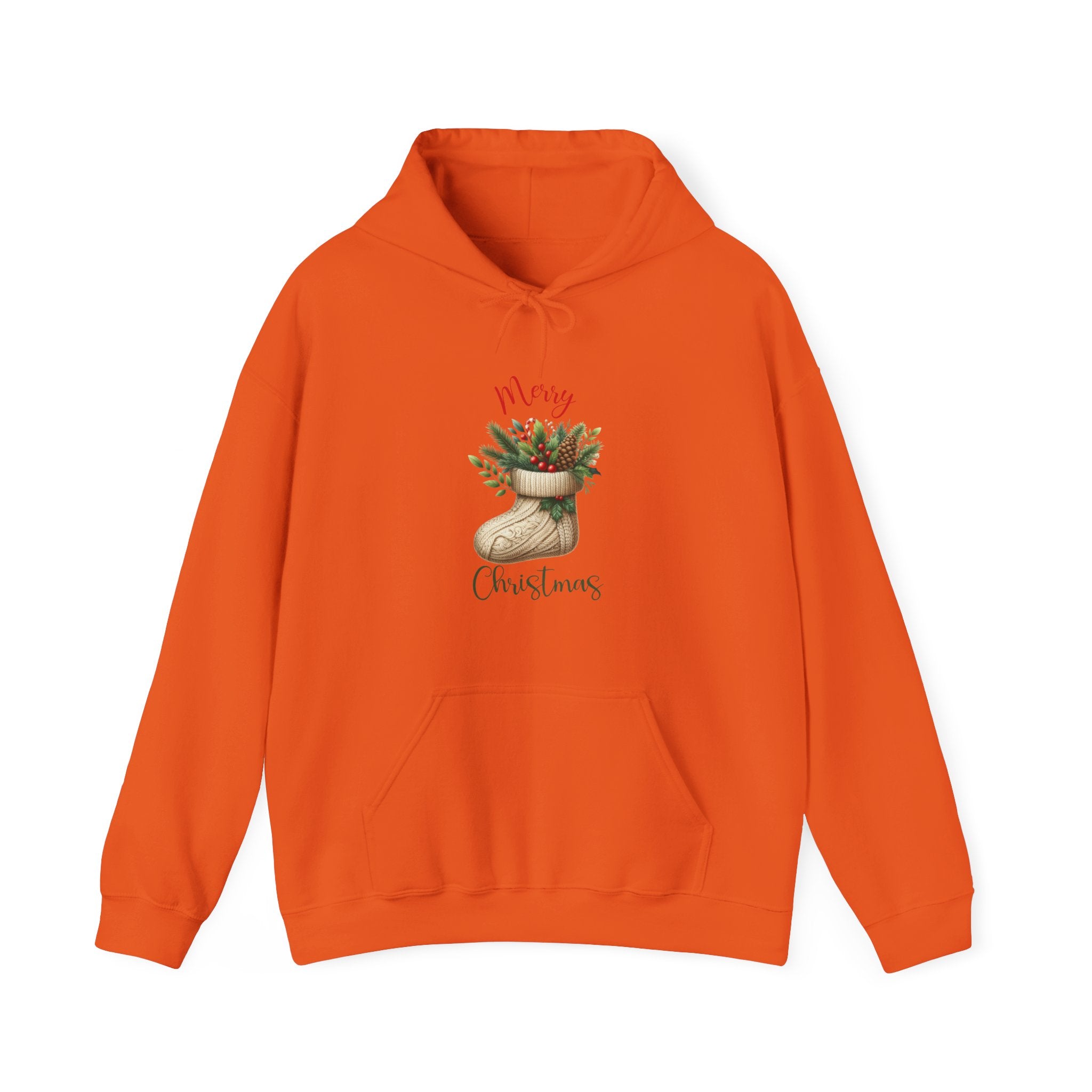 Merry Christmas Hoodie – Cozy Holiday Sweatshirt with Festive Stocking Design