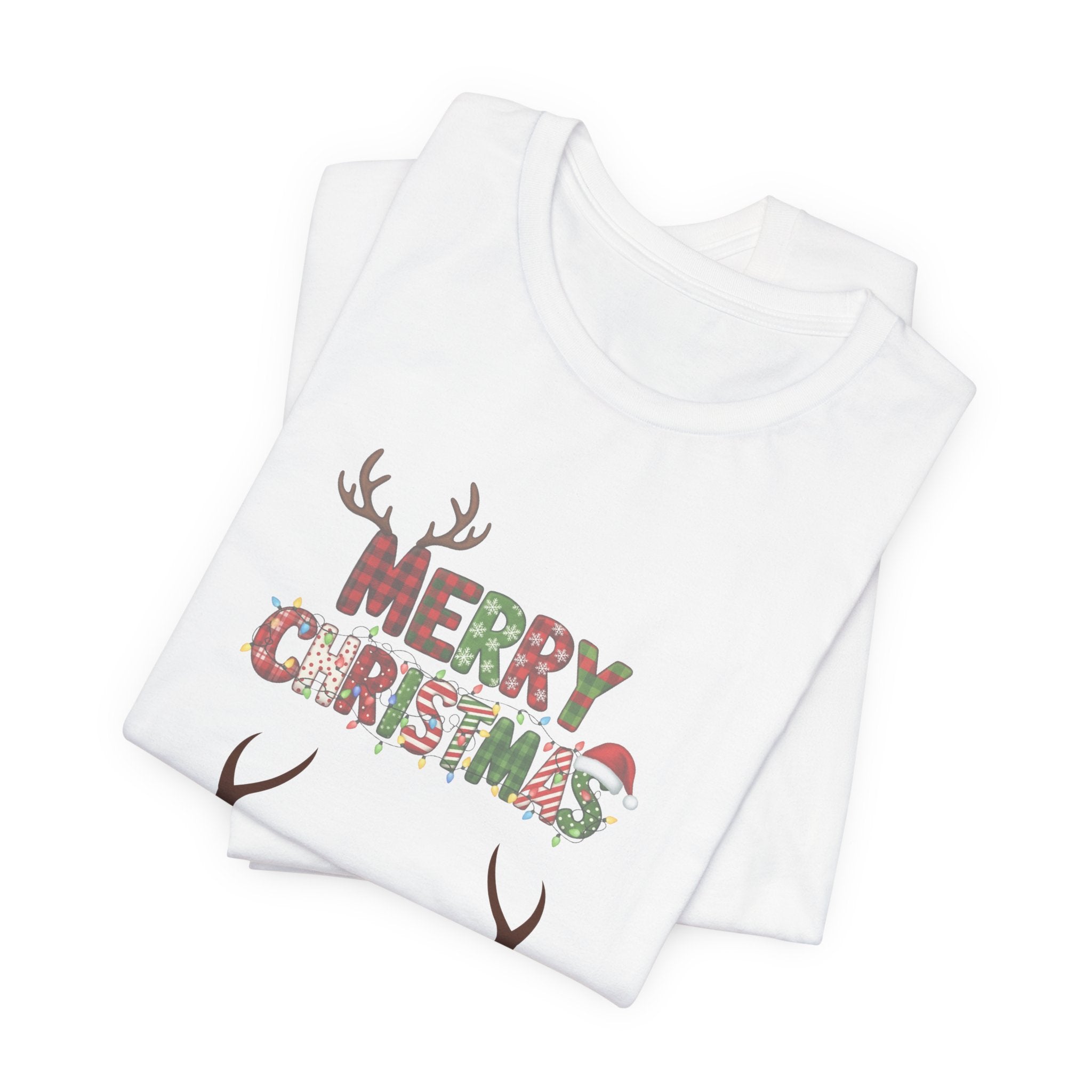 Merry Christmas T-Shirt | Holiday Graphic Tee | Unisex Christmas Shirt with Antlers | Festive Family Outfit