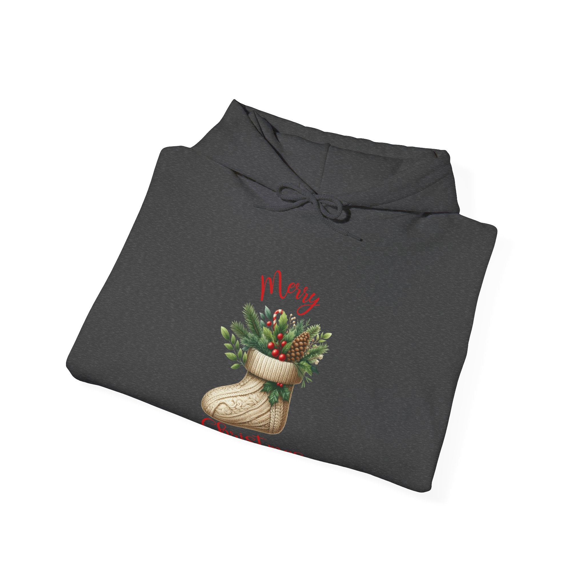 Merry Christmas Hoodie – Cozy Holiday Sweatshirt with Festive Stocking Design