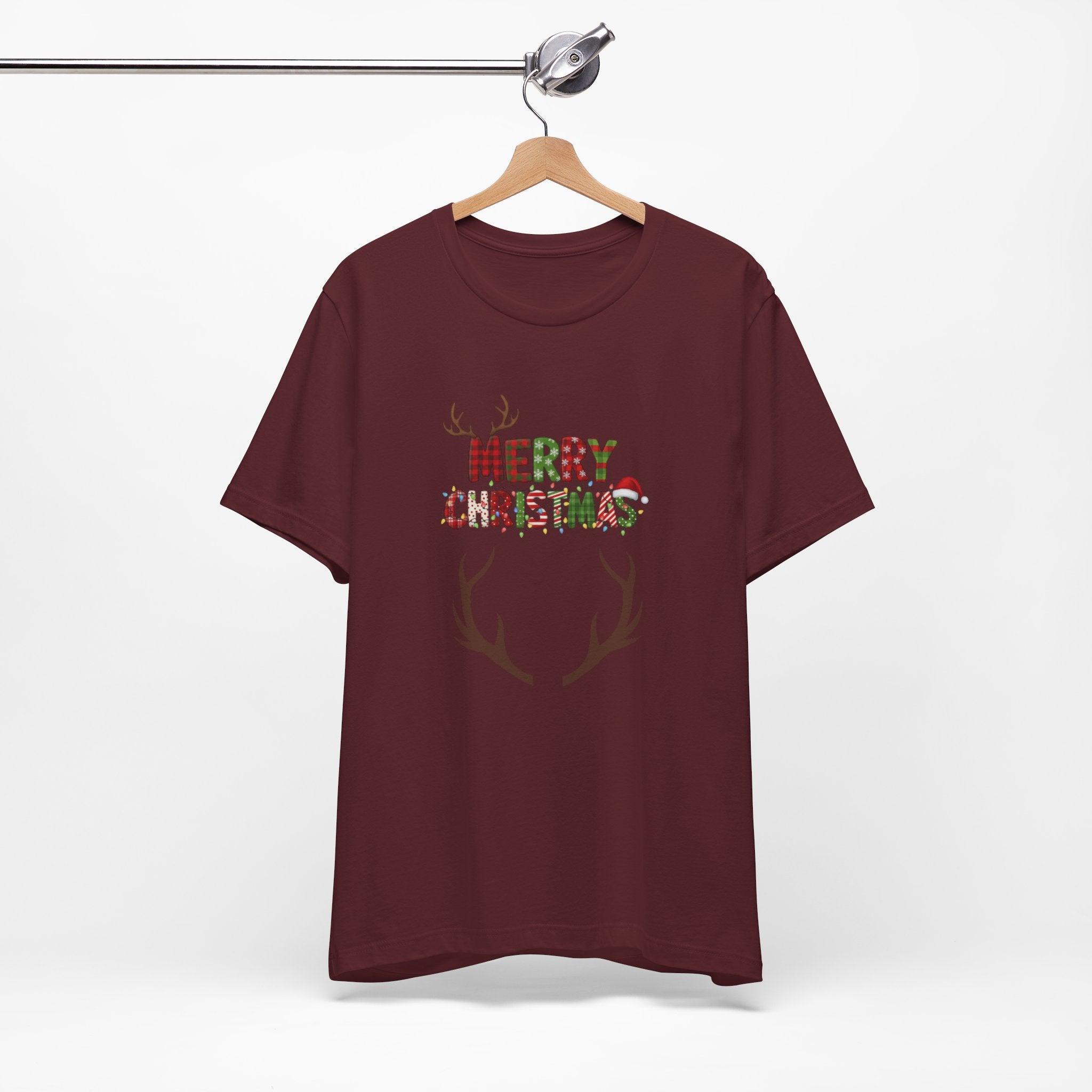 Merry Christmas T-Shirt | Holiday Graphic Tee | Unisex Christmas Shirt with Antlers | Festive Family Outfit