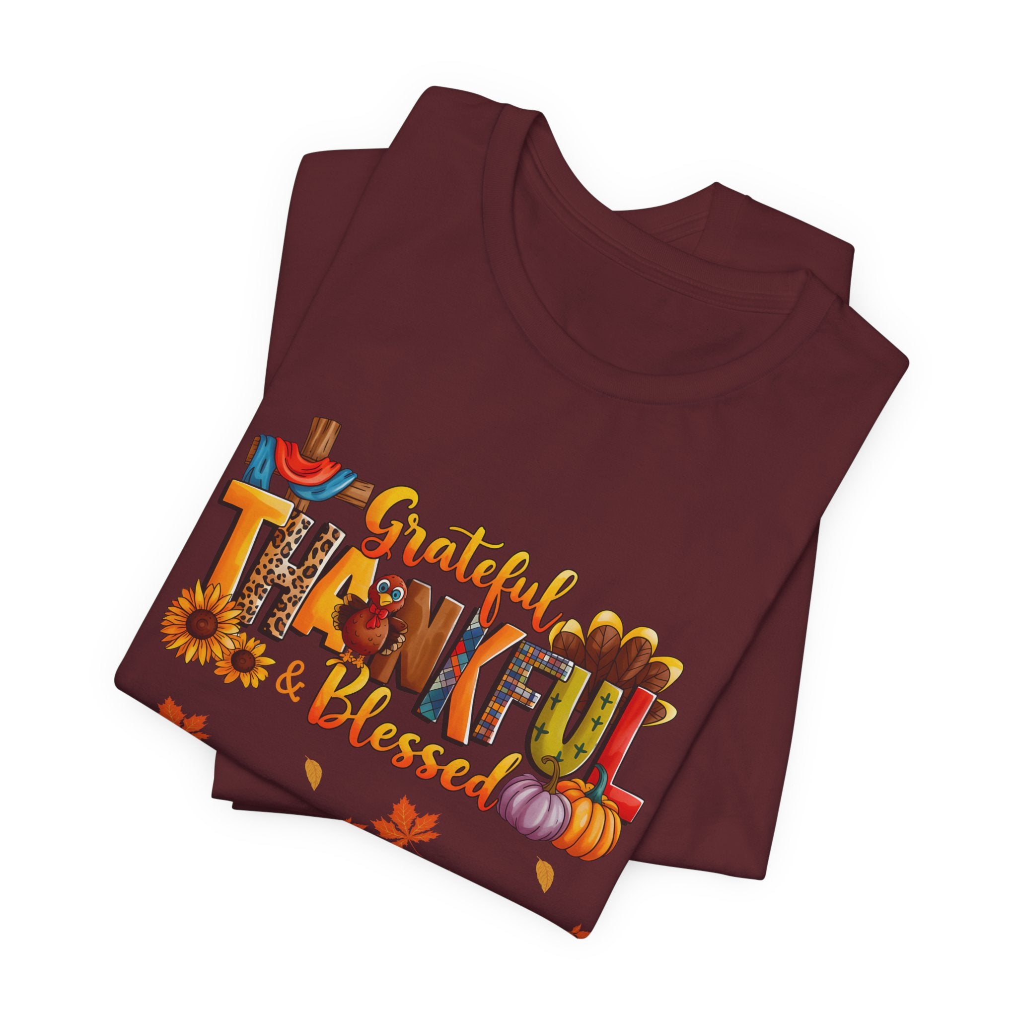 Grateful Thankful Blessed T-Shirt |Unisex Seasonal Gift for Family & Friends