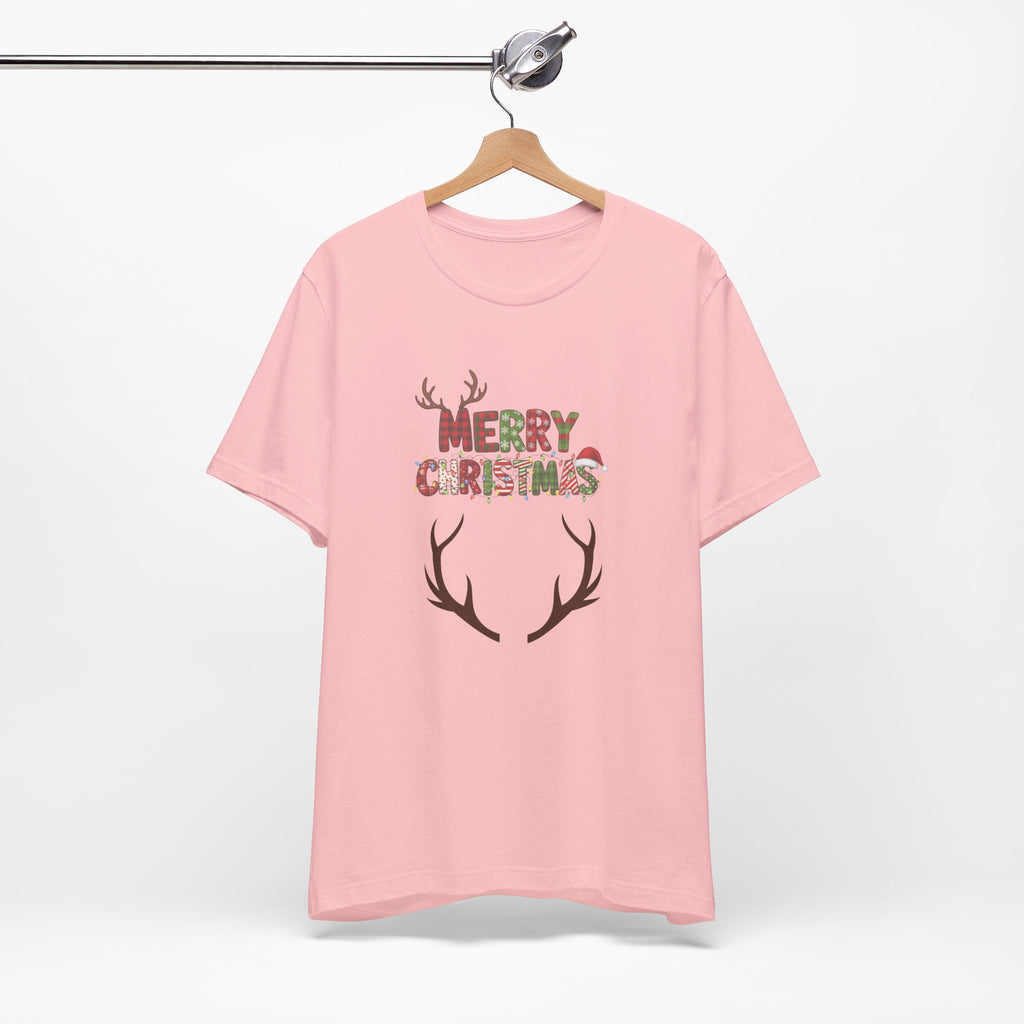Merry Christmas Antler Tee, Festive T-Shirt, Holiday Apparel, Unisex Xmas Shirt, Christmas Gift, Winter Wear