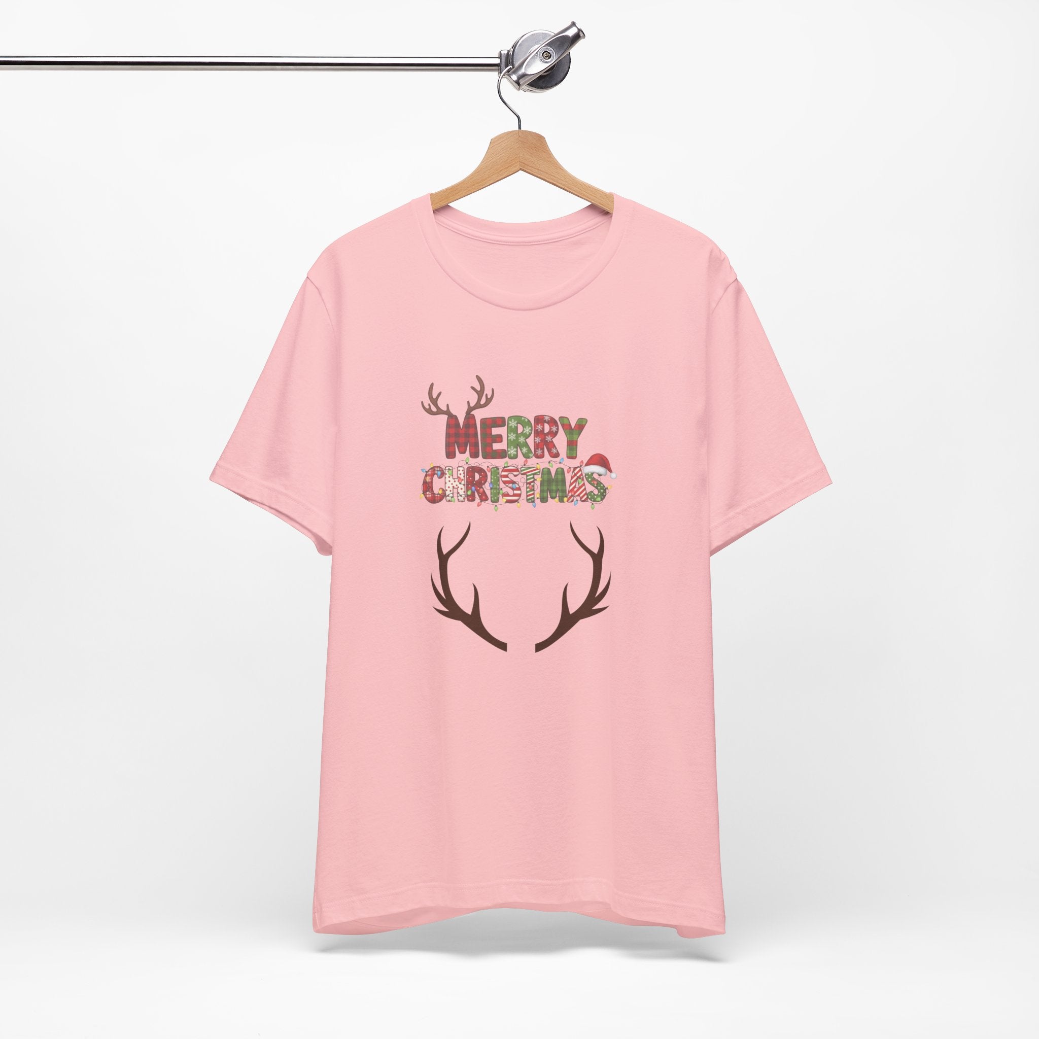 Merry Christmas Antler Tee, Festive T-Shirt, Holiday Apparel, Unisex Xmas Shirt, Christmas Gift, Winter Wear