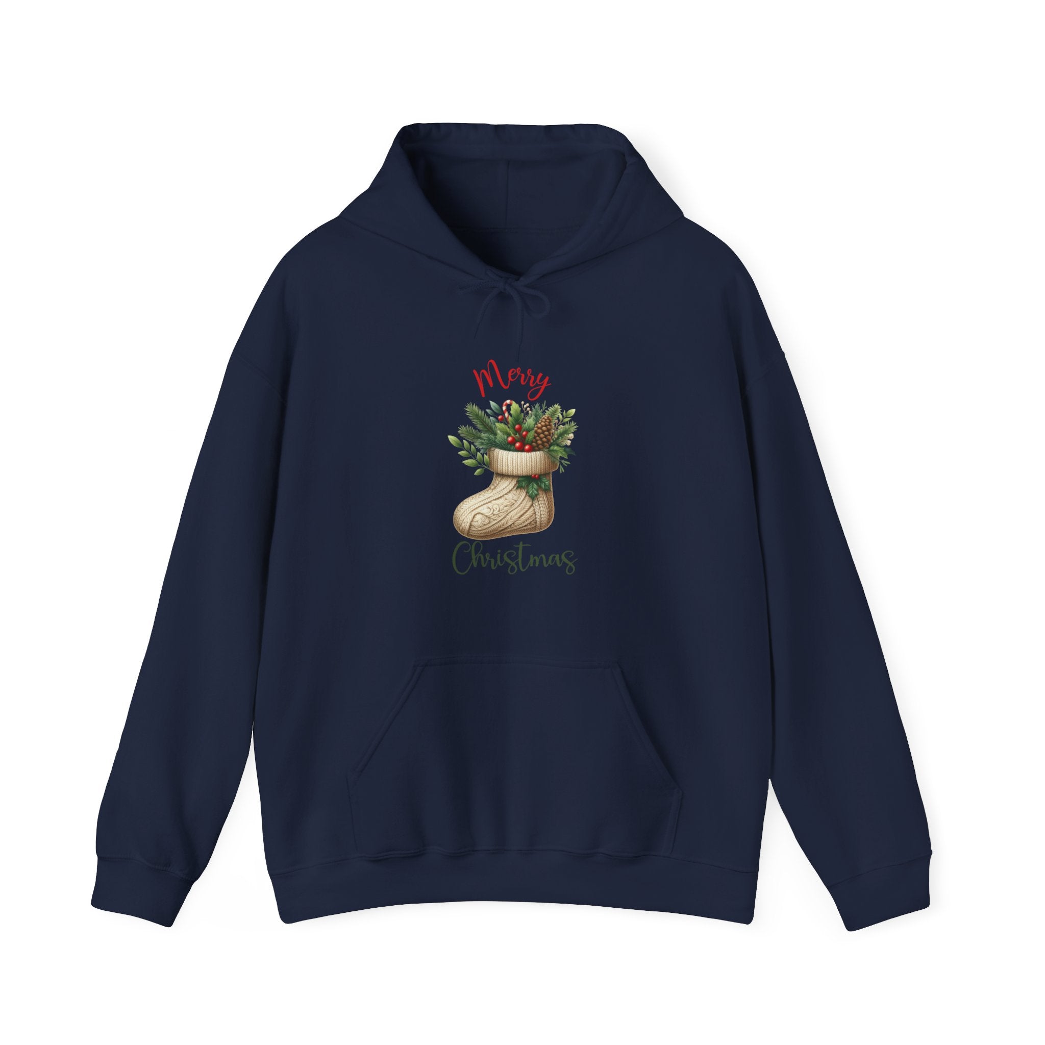 Merry Christmas Hoodie – Cozy Holiday Sweatshirt with Festive Stocking Design