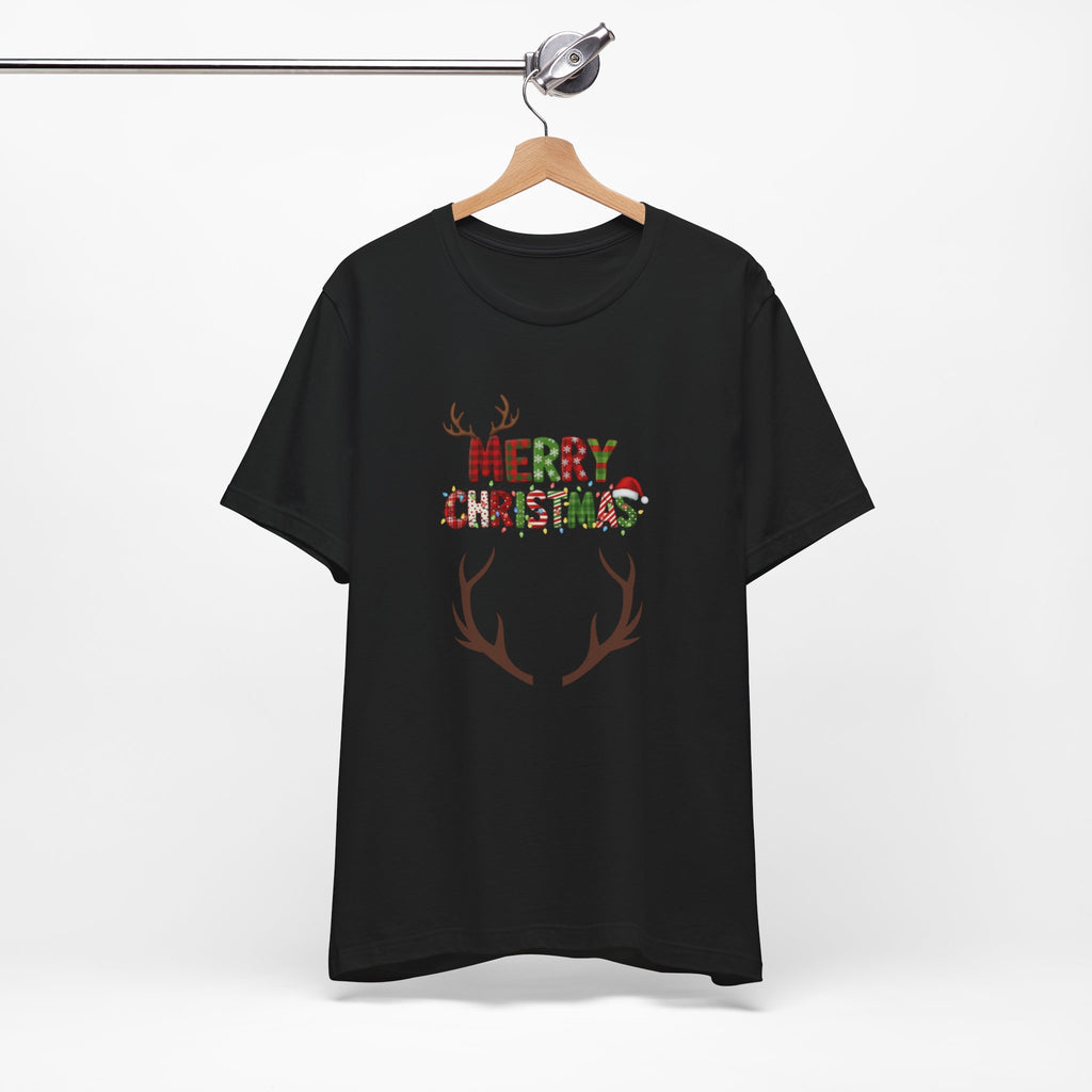 Merry Christmas Antler Tee, Festive T-Shirt, Holiday Apparel, Unisex Xmas Shirt, Christmas Gift, Winter Wear