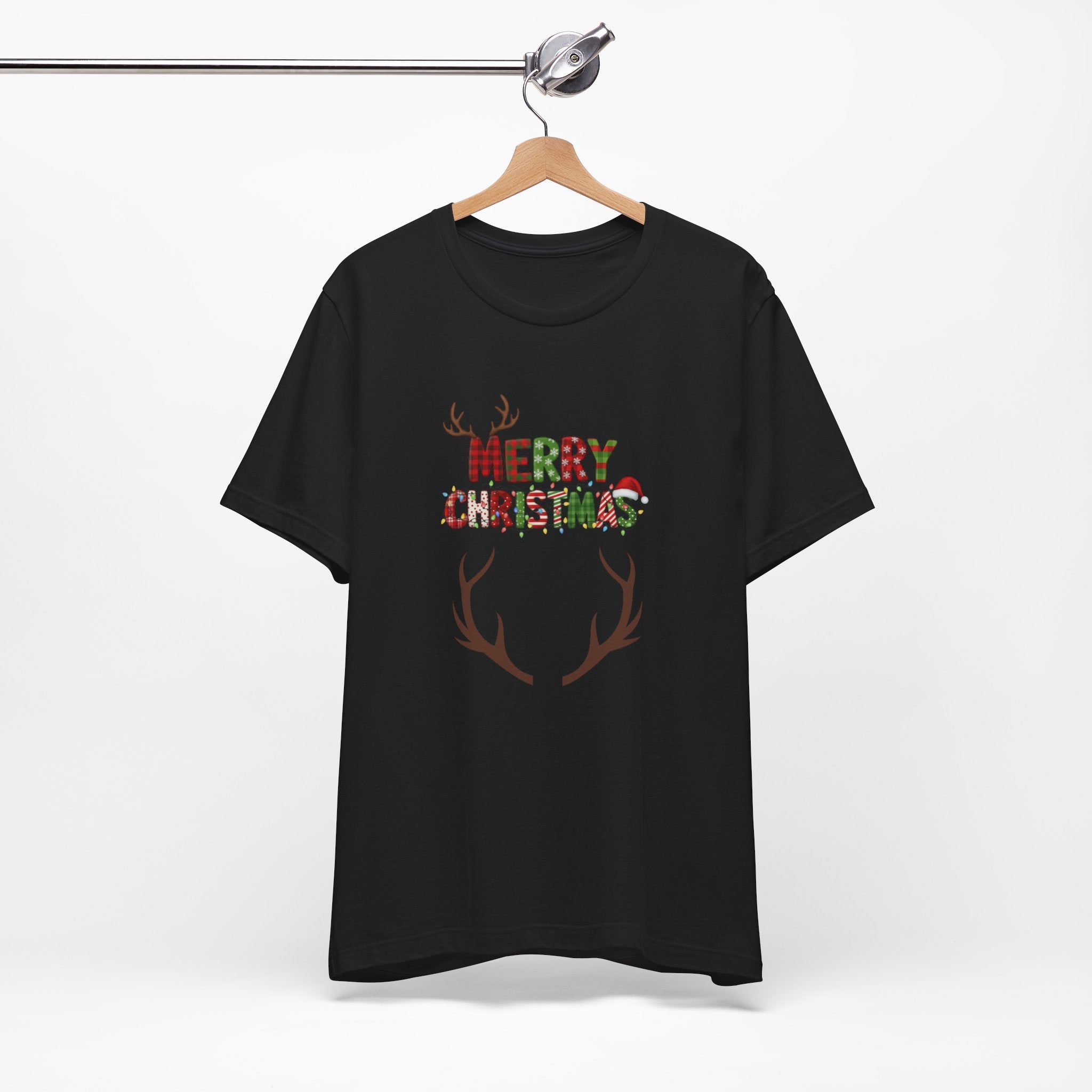 Merry Christmas Antler Tee, Festive T-Shirt, Holiday Apparel, Unisex Xmas Shirt, Christmas Gift, Winter Wear