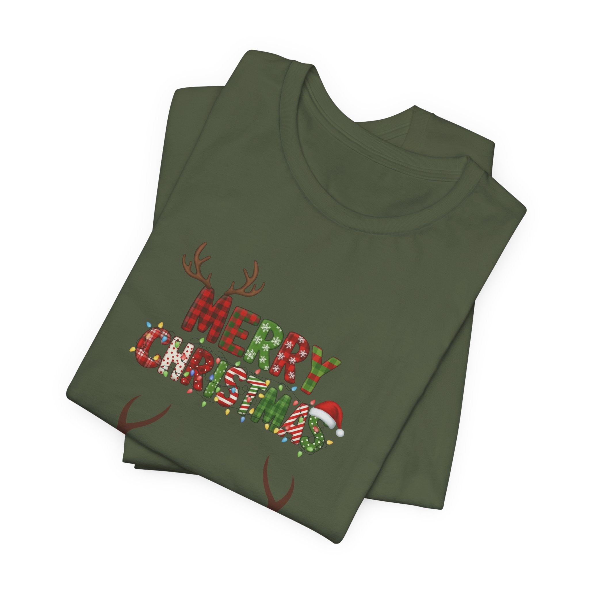 Merry Christmas T-Shirt | Holiday Graphic Tee | Unisex Christmas Shirt with Antlers | Festive Family Outfit