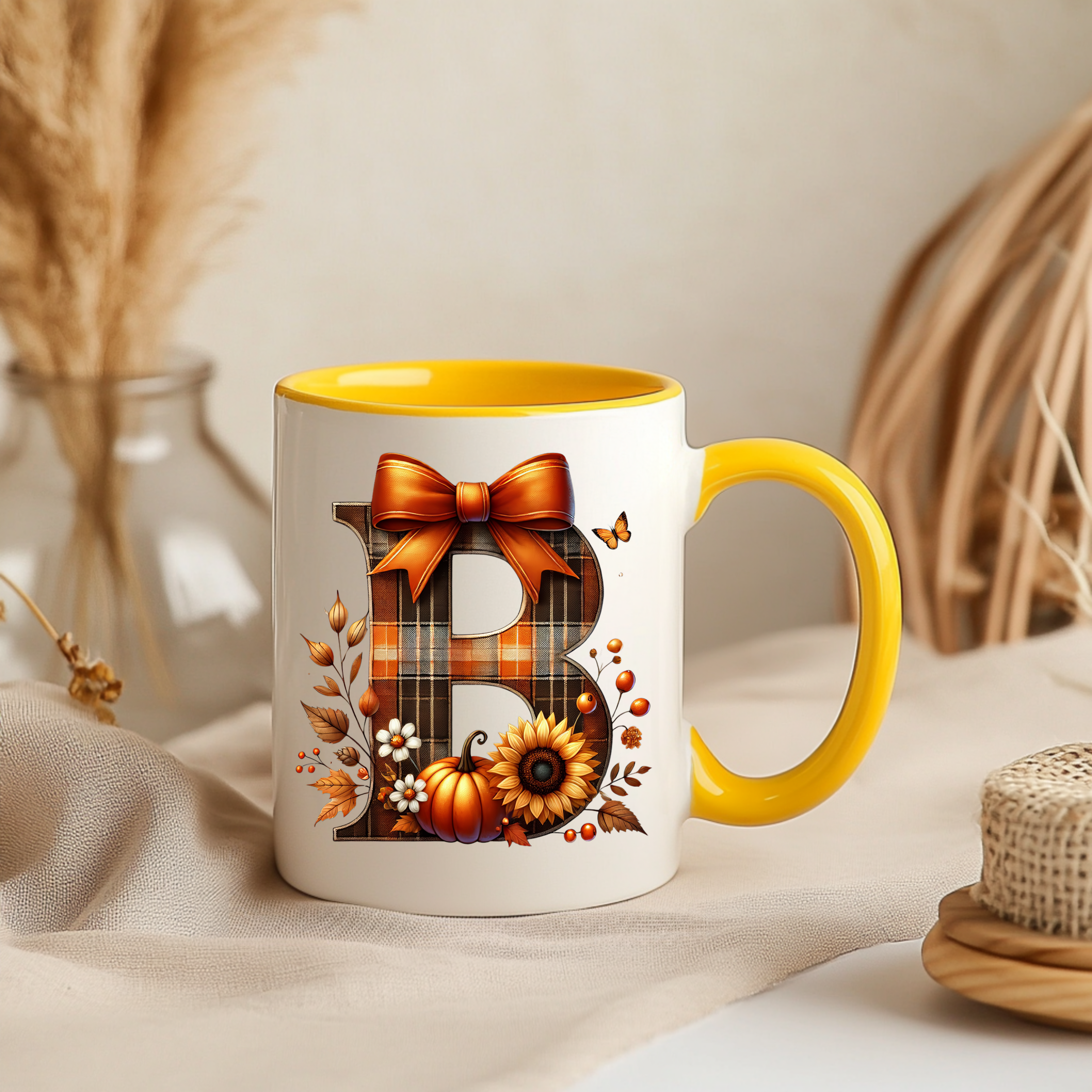 Monogram B Autumn Harvest Mug | Cozy Fall Drinkware | Thanksgiving Coffee Lover Gift