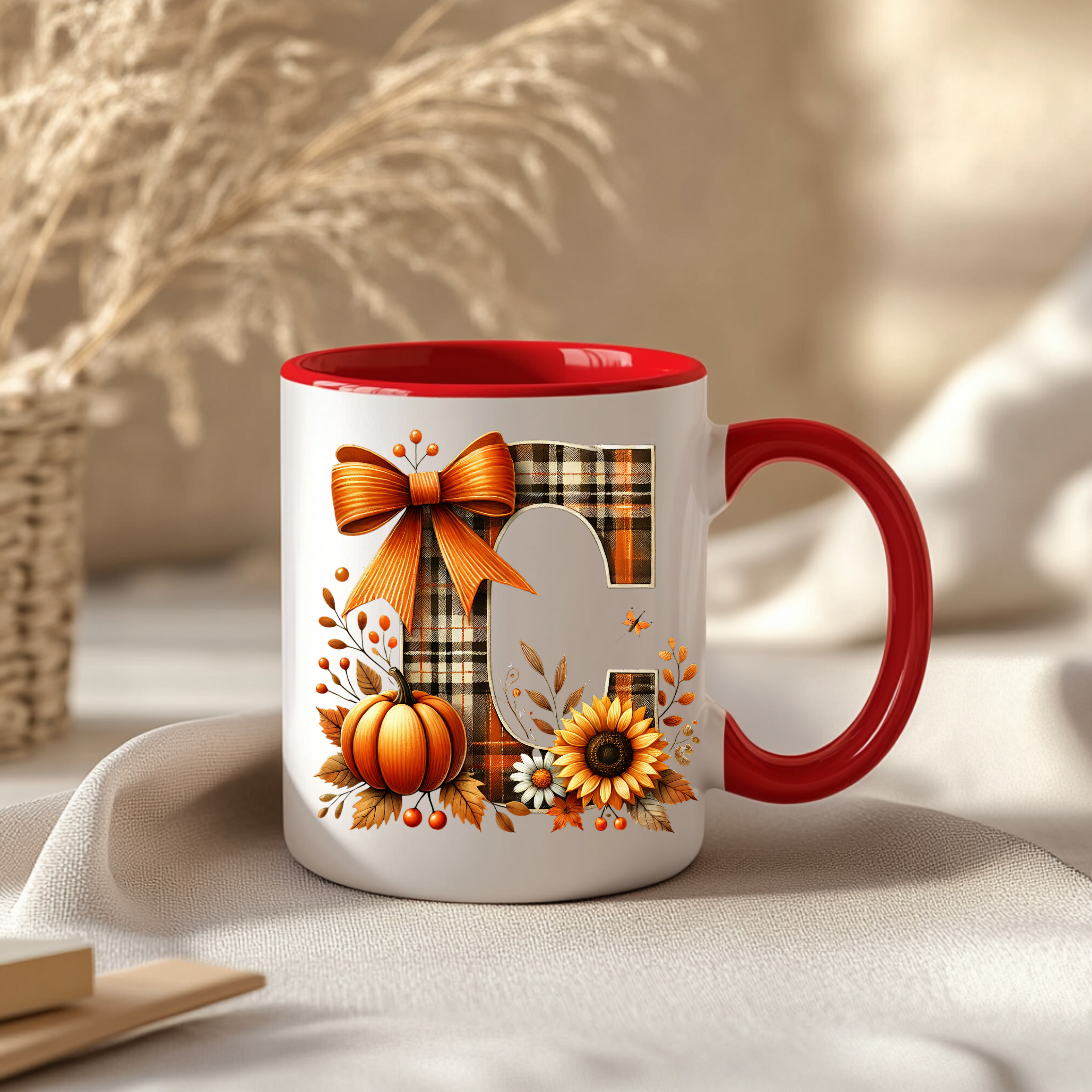 Monogram C Autumn Harvest Mug | Cozy Fall Drinkware | Thanksgiving Coffee Lover Gift