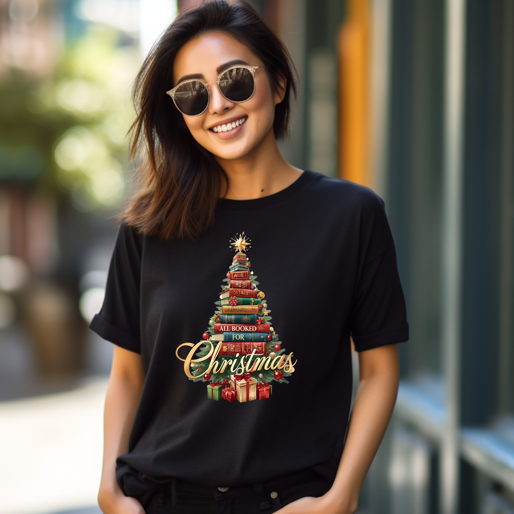 All Booked for Christmas T-Shirt – Festive Book Lover Holiday Tee