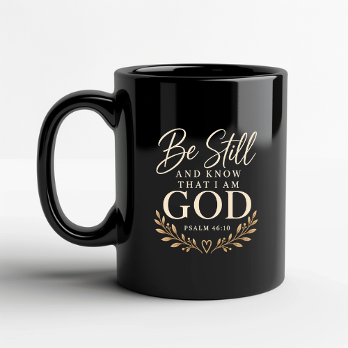 Be Still and Know That I Am God Black Inspirational Mug (11oz, 15oz)