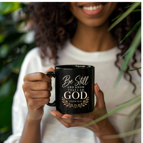 Be Still and Know That I Am God Black Inspirational Mug (11oz, 15oz)