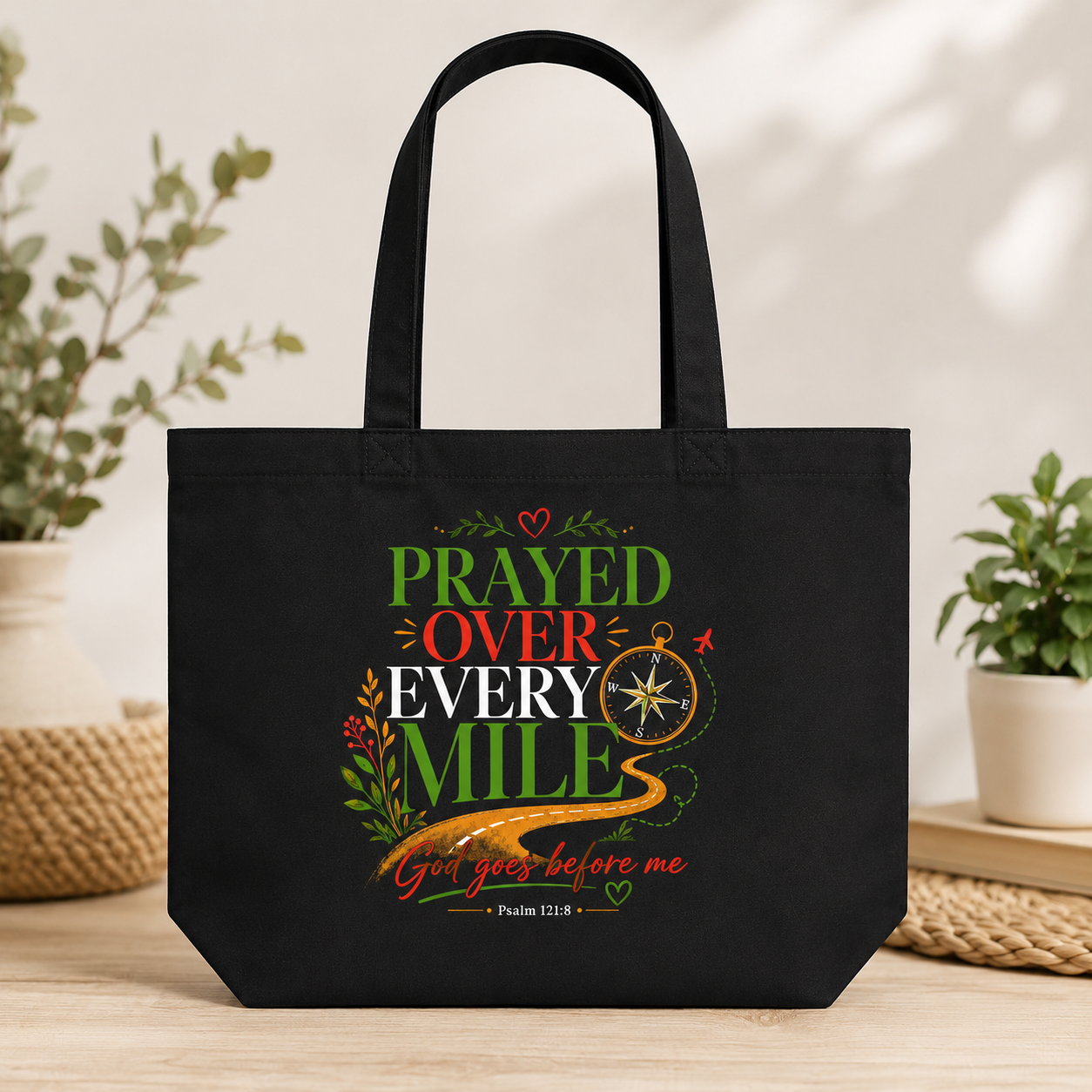 Prayed Over Every Mile Travel Prayer Tote Bag | Christian Faith Tote