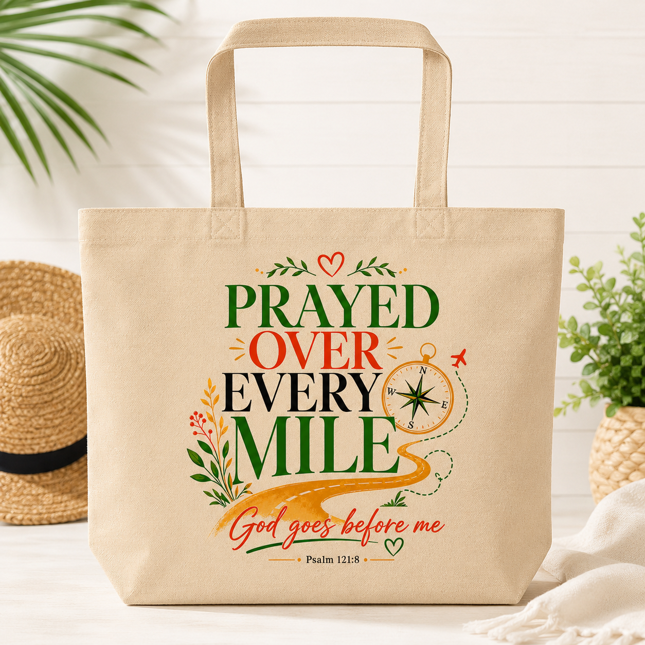 Prayed Over Every Mile Travel Prayer Tote Bag | Christian Faith Tote