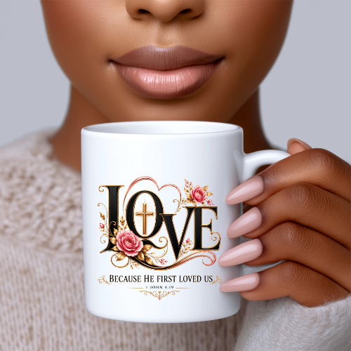 LOVE Because He First Loved Us Christian Mug | 1 John 4:19