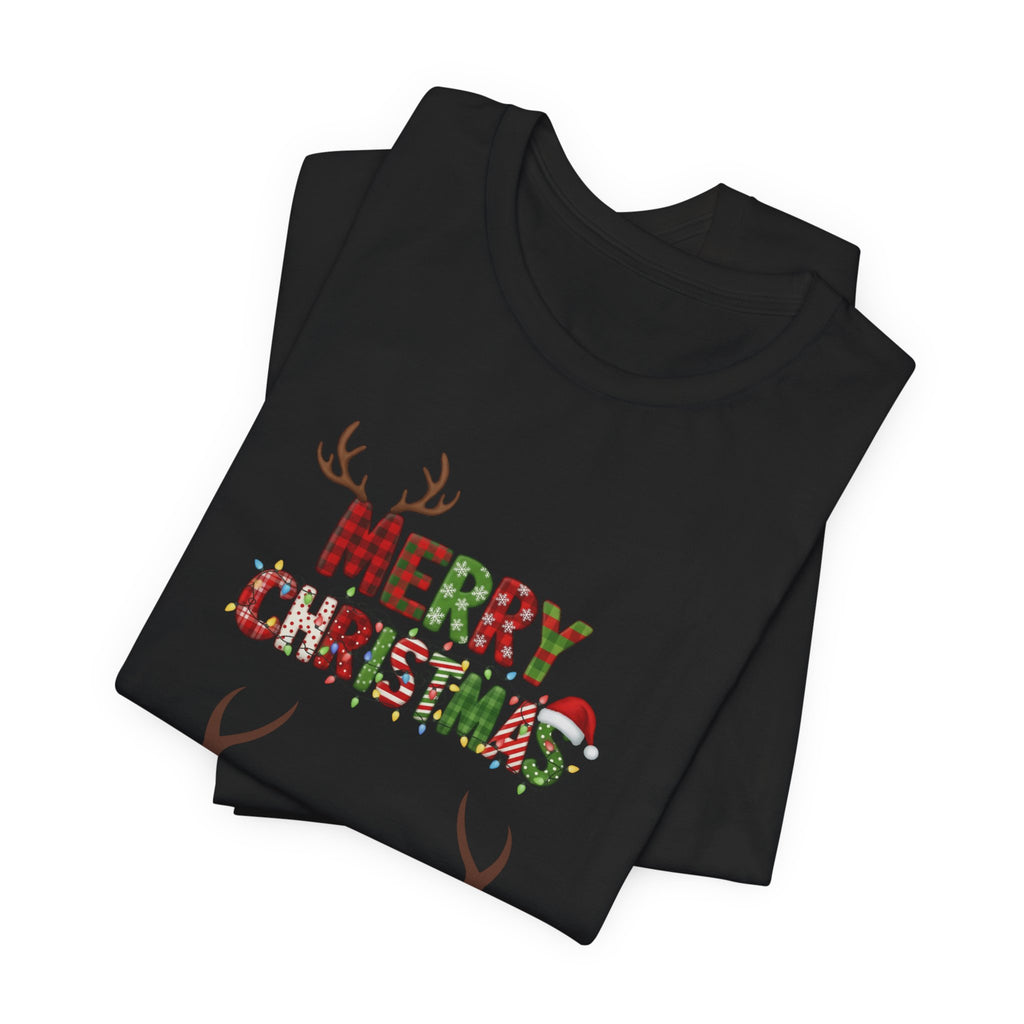Merry Christmas Antler Tee, Festive T-Shirt, Holiday Apparel, Unisex Xmas Shirt, Christmas Gift, Winter Wear