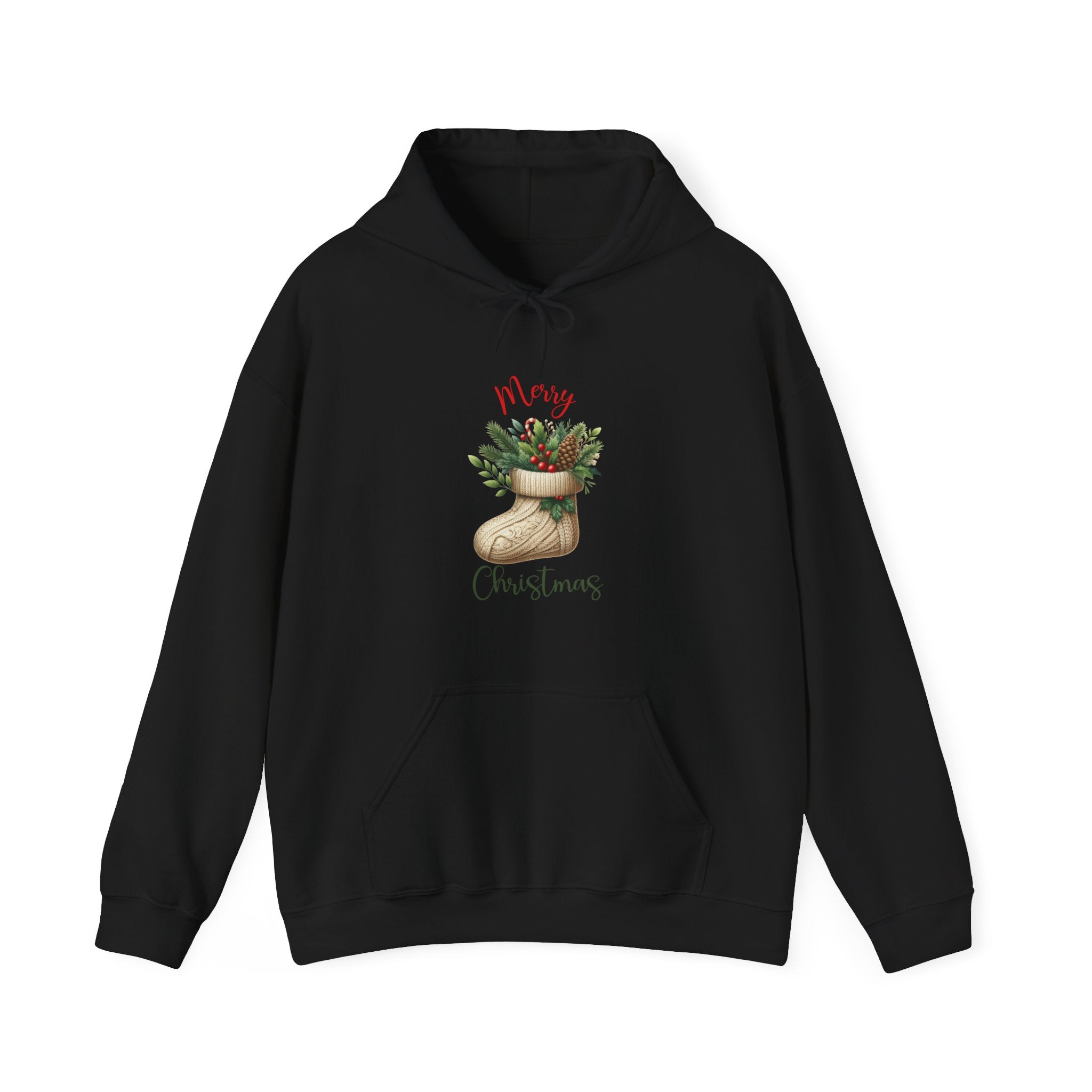 Merry Christmas Hoodie – Cozy Holiday Sweatshirt with Festive Stocking Design