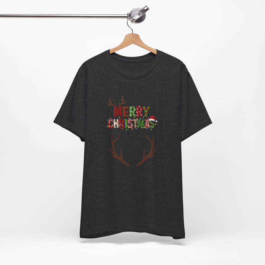 Merry Christmas Antler Tee, Festive T-Shirt, Holiday Apparel, Unisex Xmas Shirt, Christmas Gift, Winter Wear