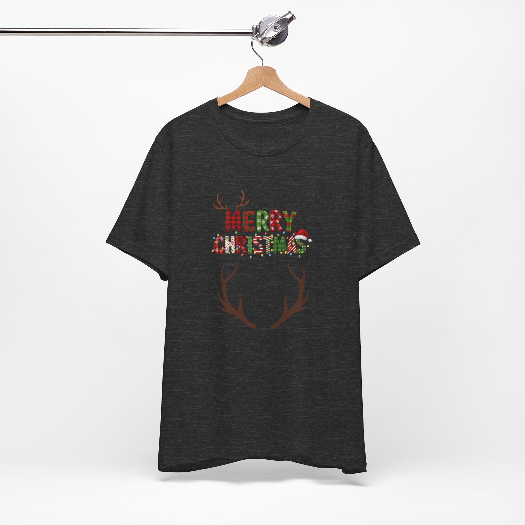 Merry Christmas Antler Tee, Festive T-Shirt, Holiday Apparel, Unisex Xmas Shirt, Christmas Gift, Winter Wear