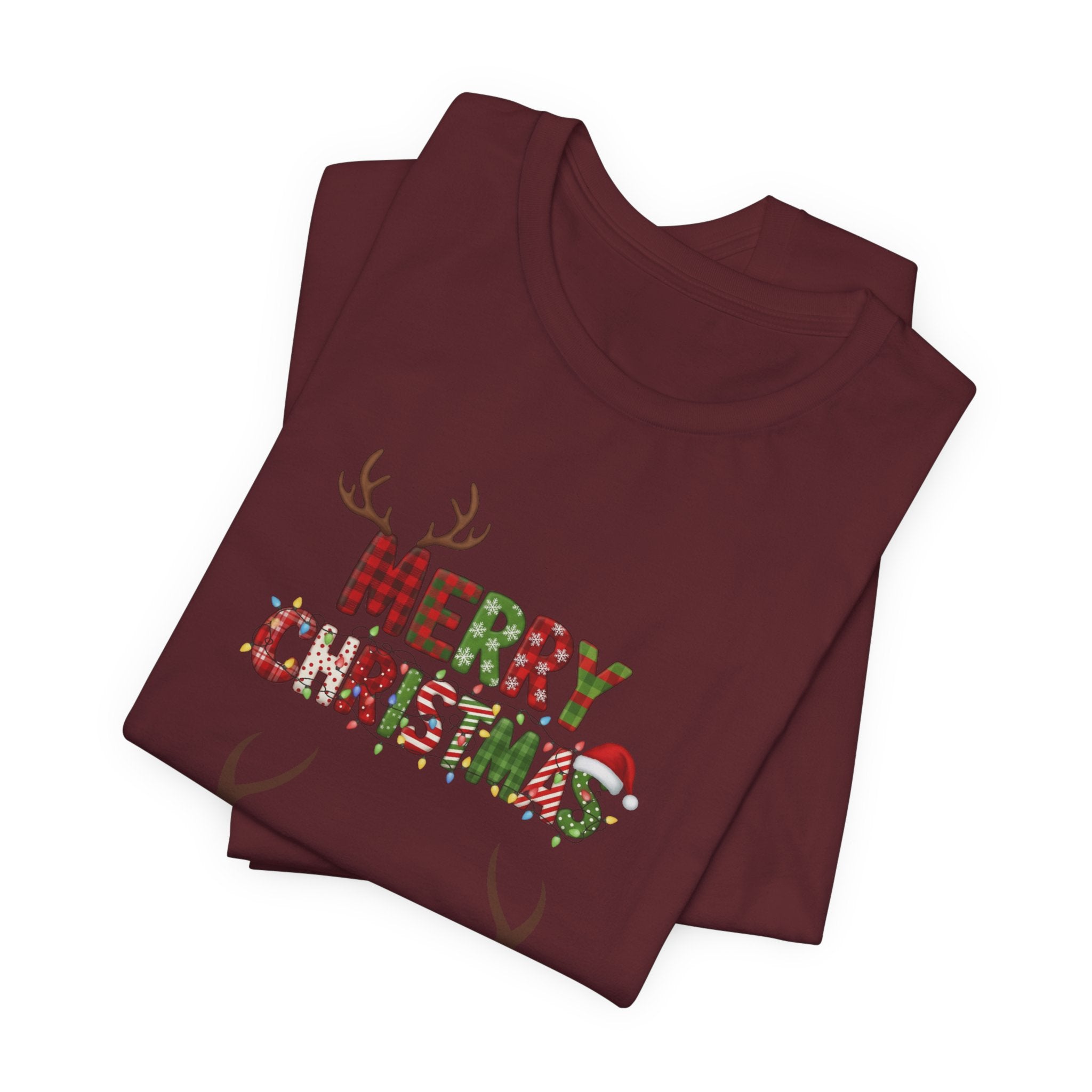 Merry Christmas T-Shirt | Holiday Graphic Tee | Unisex Christmas Shirt with Antlers | Festive Family Outfit