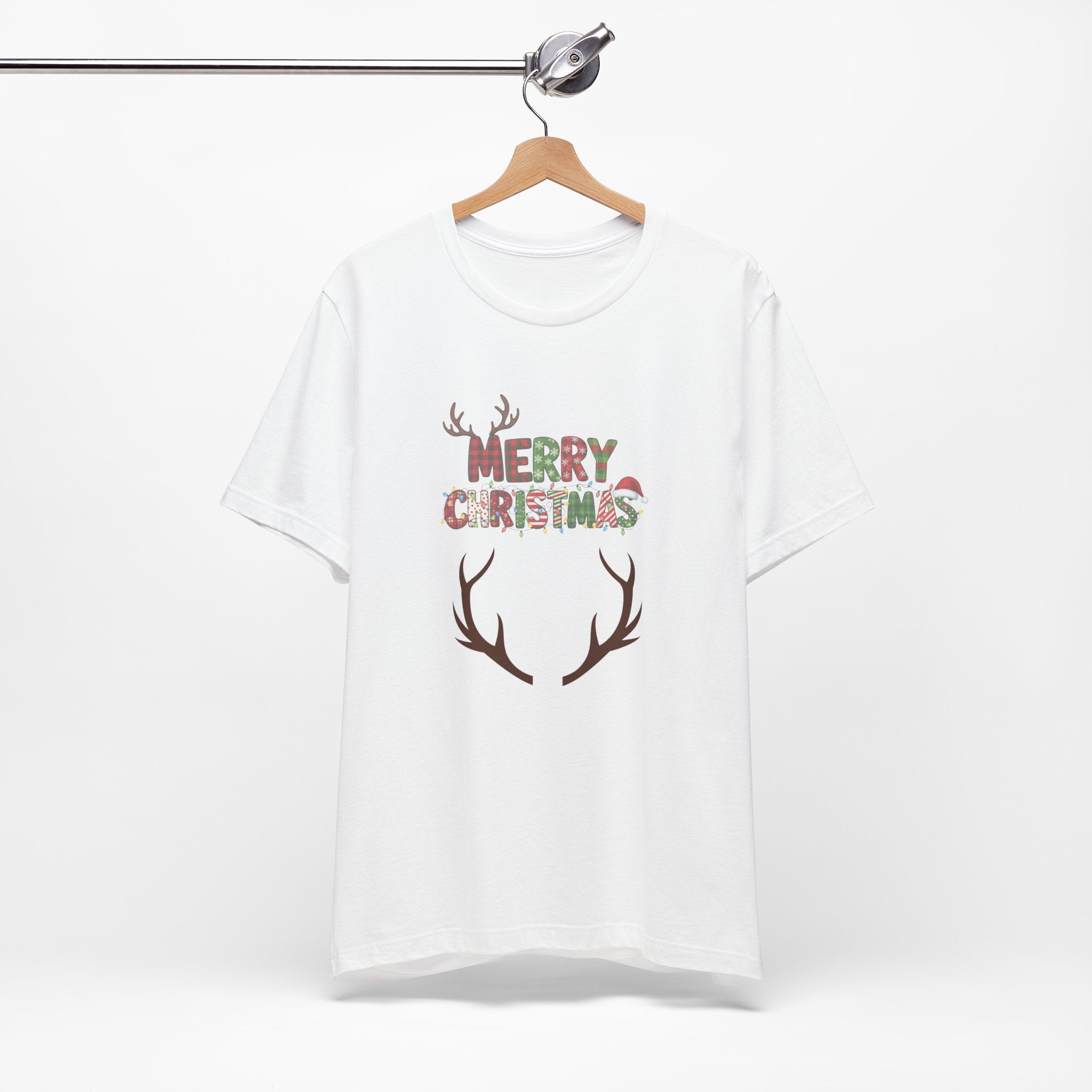 Merry Christmas Antler Tee, Festive T-Shirt, Holiday Apparel, Unisex Xmas Shirt, Christmas Gift, Winter Wear