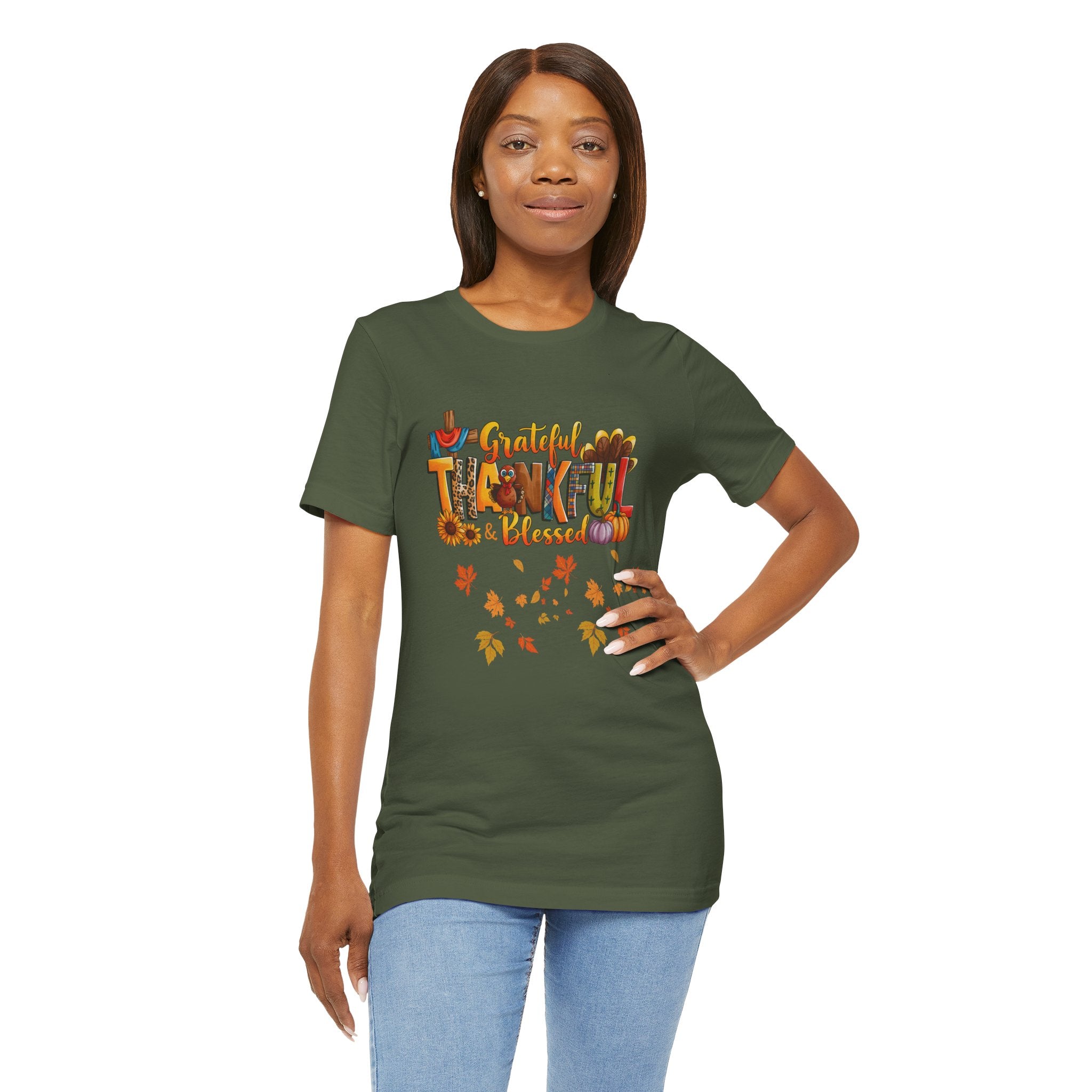 Grateful Thankful Blessed T-Shirt |Unisex Seasonal Gift for Family & Friends